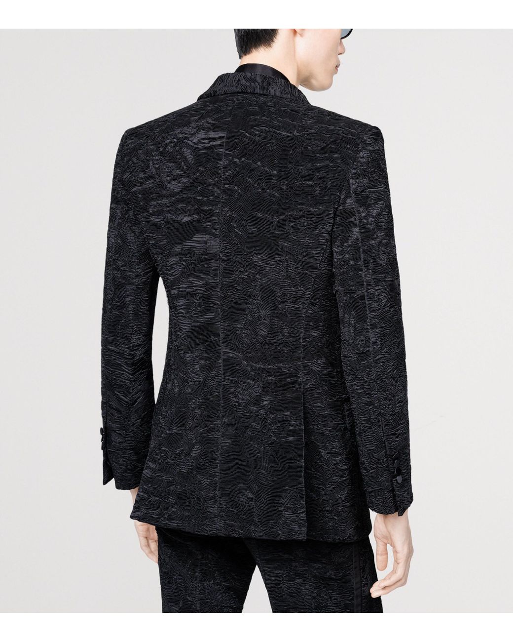Tom Ford Black Silk Plissé Colbert Blazer for men