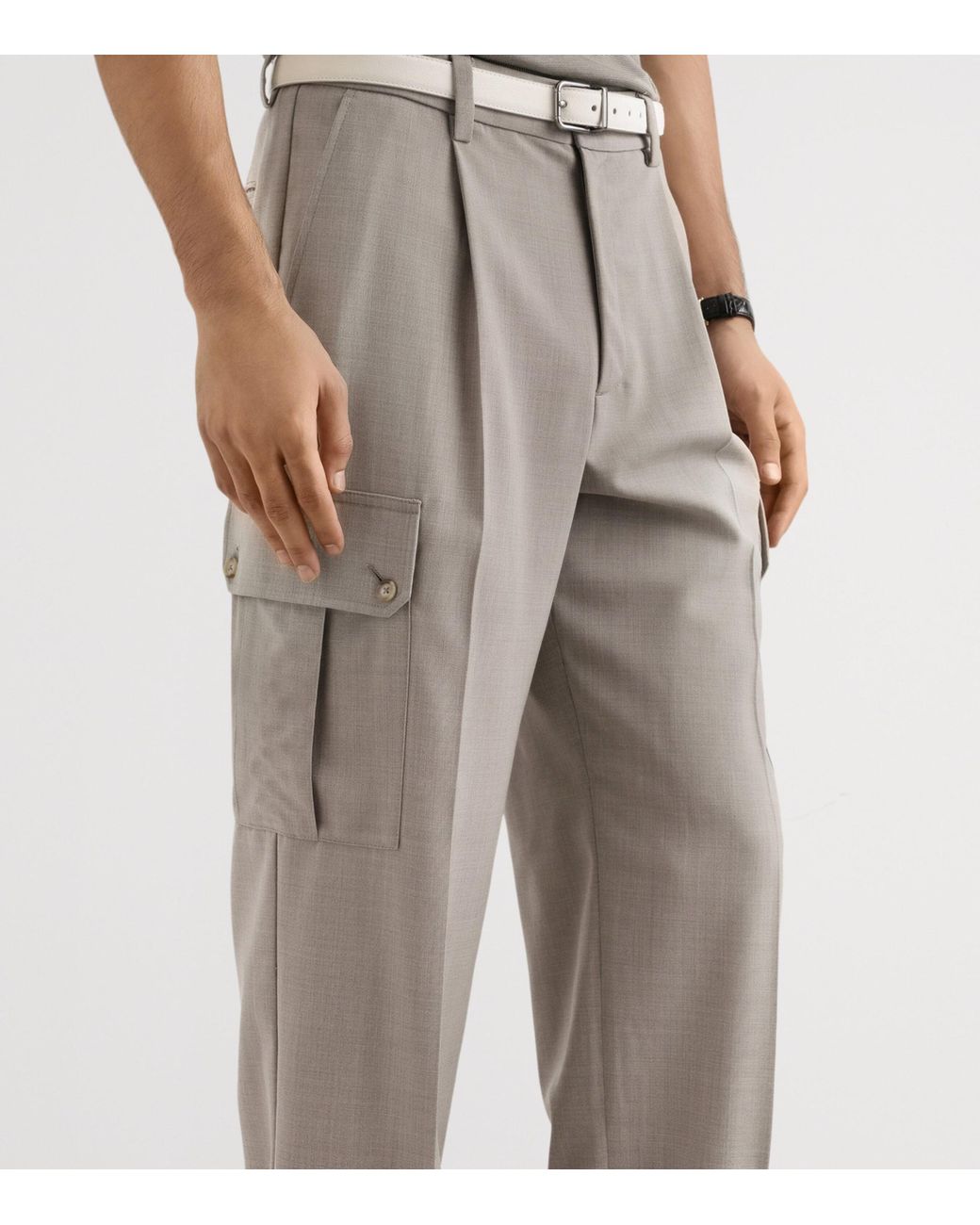 Dolce & Gabbana Gray Virgin Wool Cargo Trousers for men