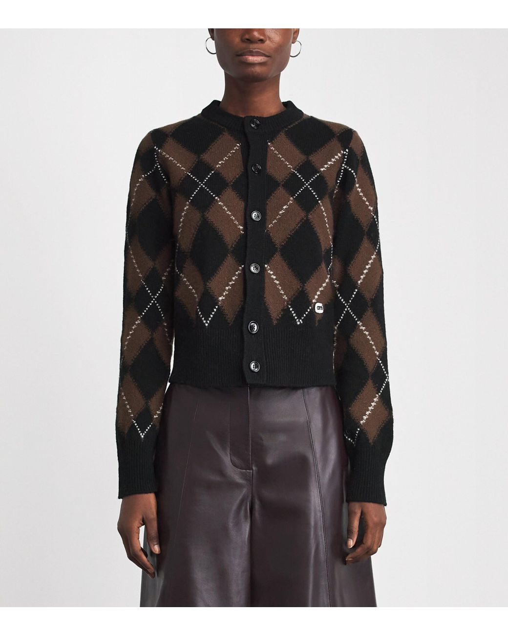 AMI Black Wool Argyle Cardigan