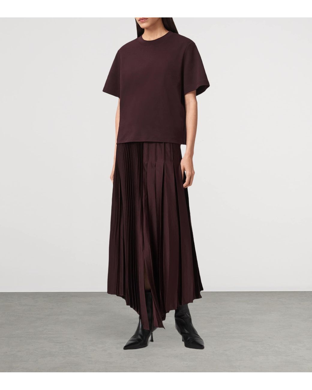 AllSaints Brown Pleated Jax Skirt