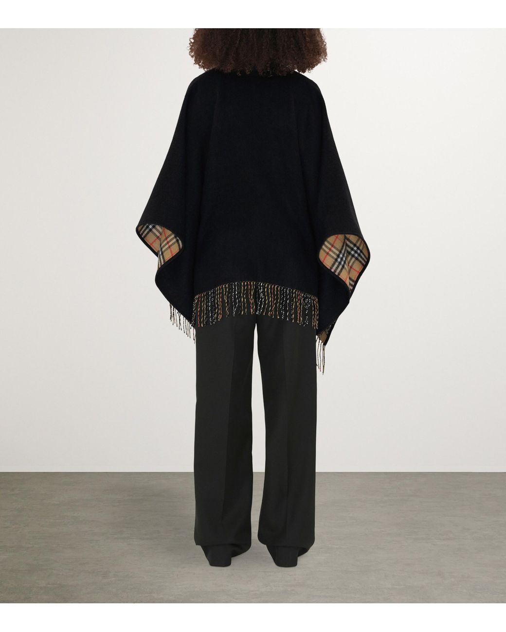 Burberry Black Wool Reversible Check Cape