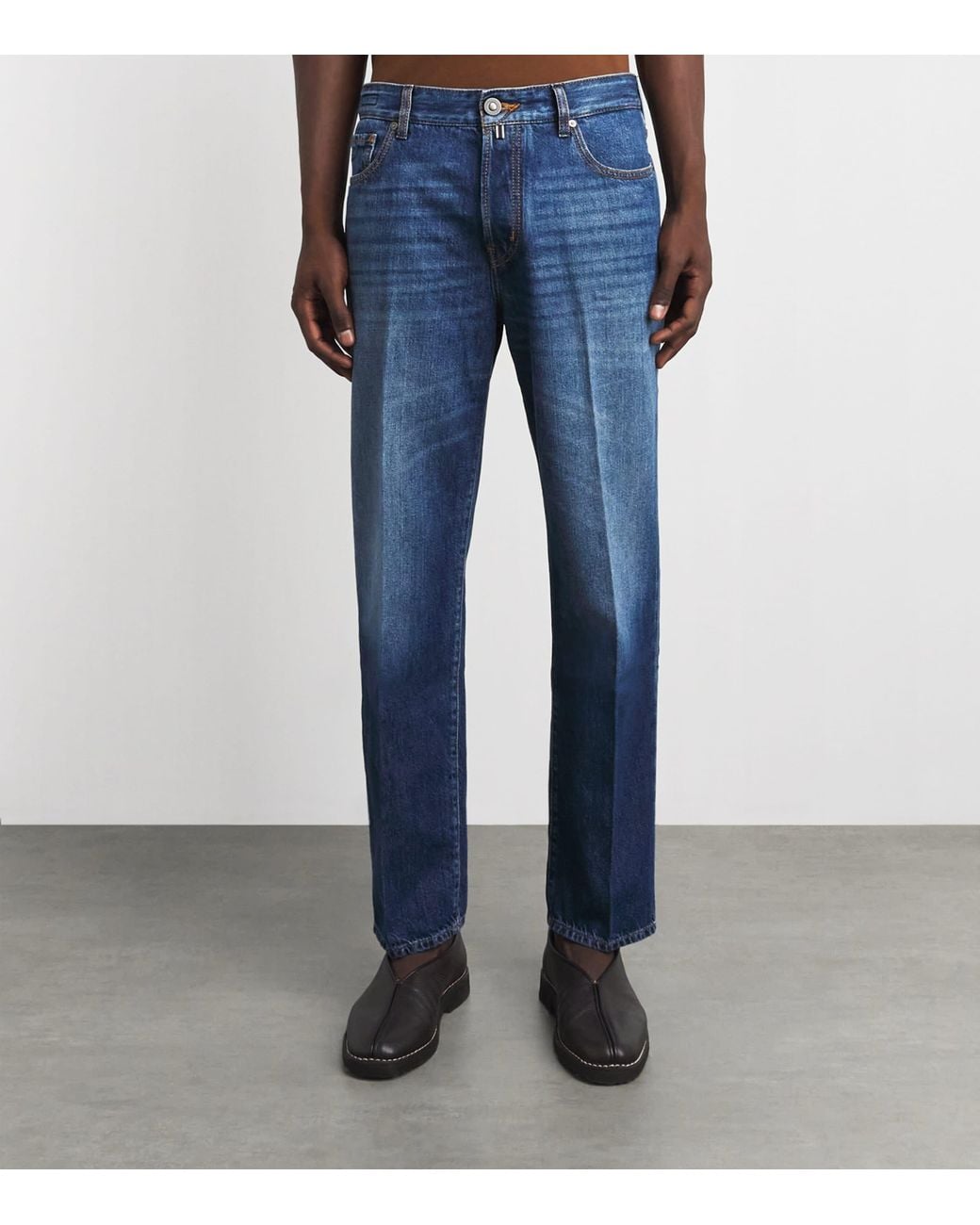 Jacob Cohen Blue Suede-Patch Alex Straight Jeans for men
