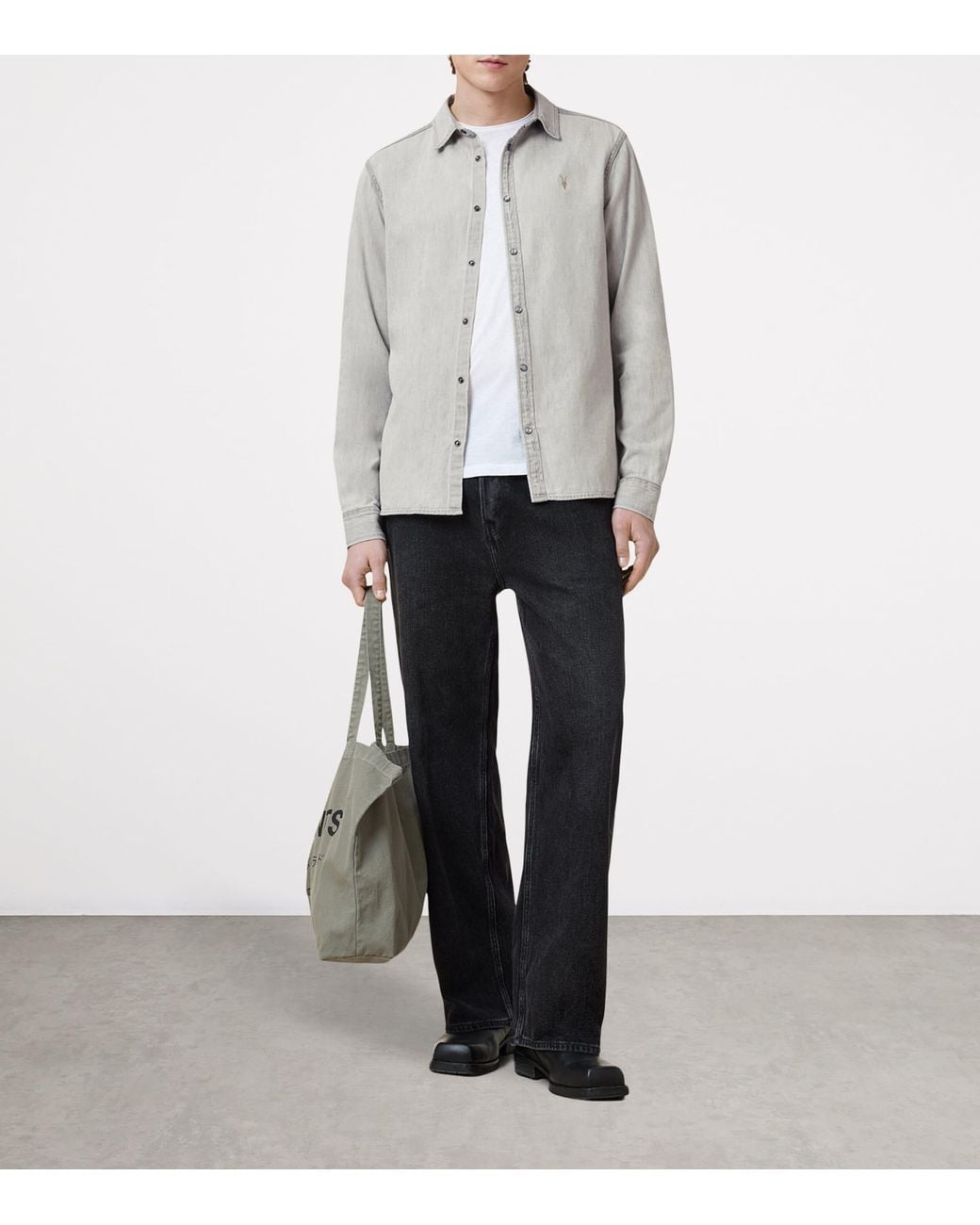 AllSaints Gray Denim Gleason Shirt for men