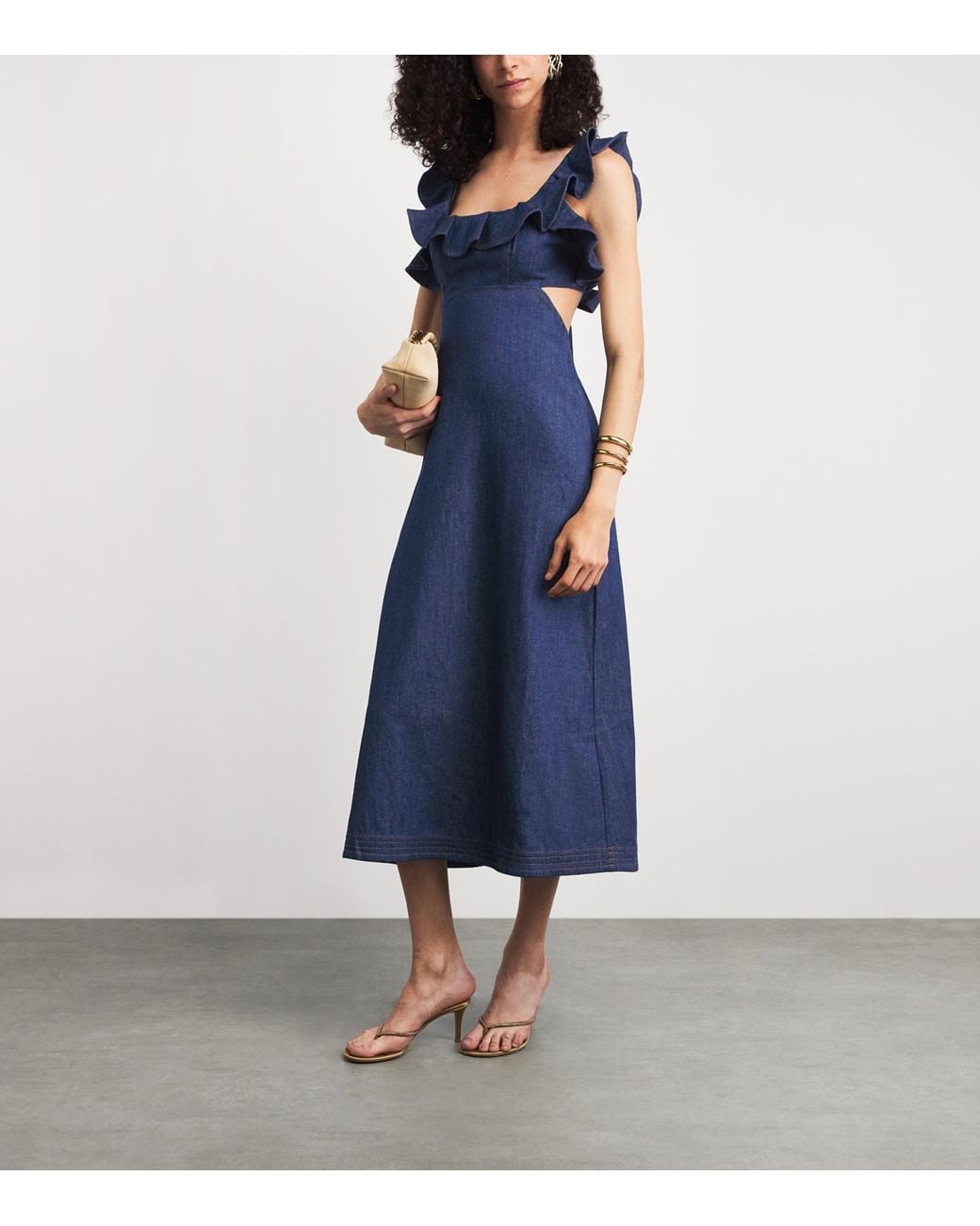 Zimmermann Blue Denim Frilled Aster Midi Dress