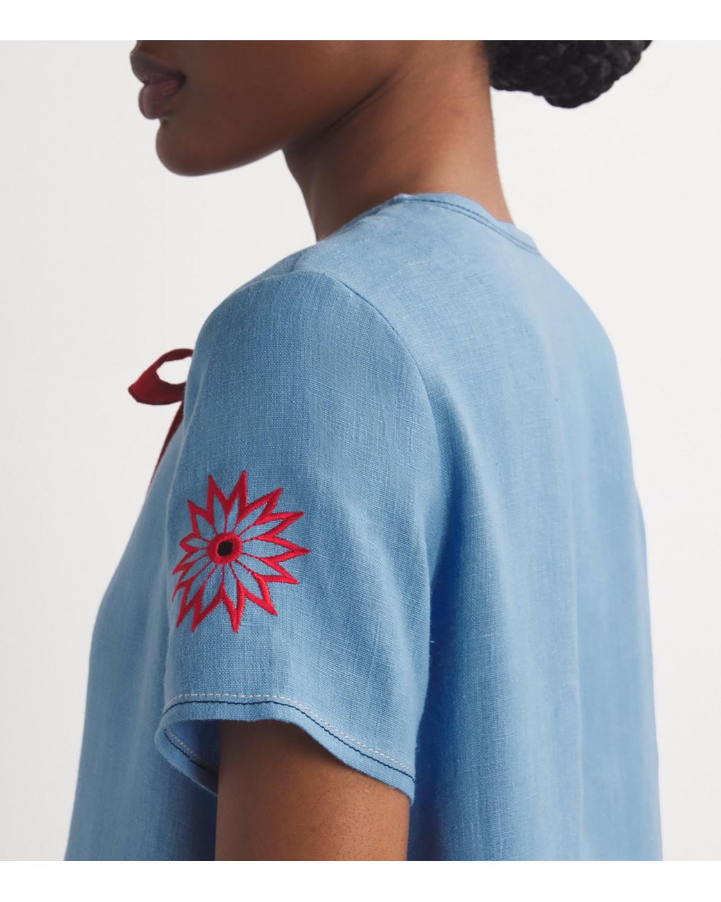 Sleeper Linen Embroidered Petra Maxi Dress in Blue