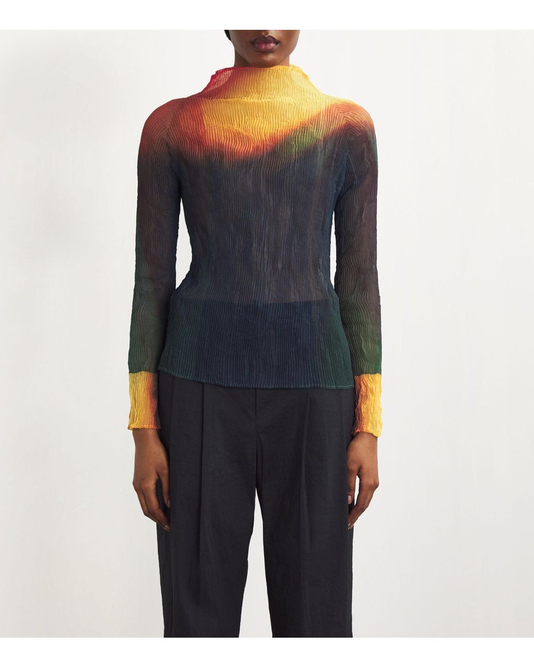 Light Leak Chiffon Twist Top - Yellow/Dark Blue | Garmentory