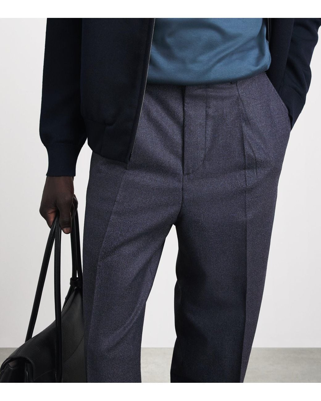 Pal Zileri Blue Virgin Wool Pleated Trousers for men