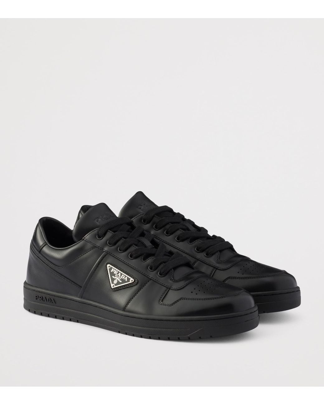 Prada Black Leather Downtown Sneakers for men