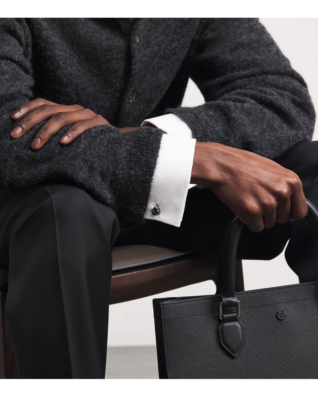 Babette Wasserman Black Rhodium-Plated Knot Cufflinks for men