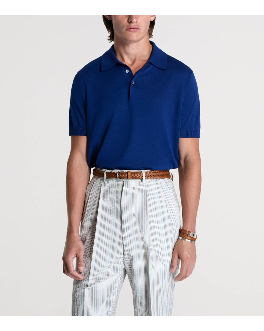 Dunhill Blue Cotton-Mulberry Silk Polo Shirt for men