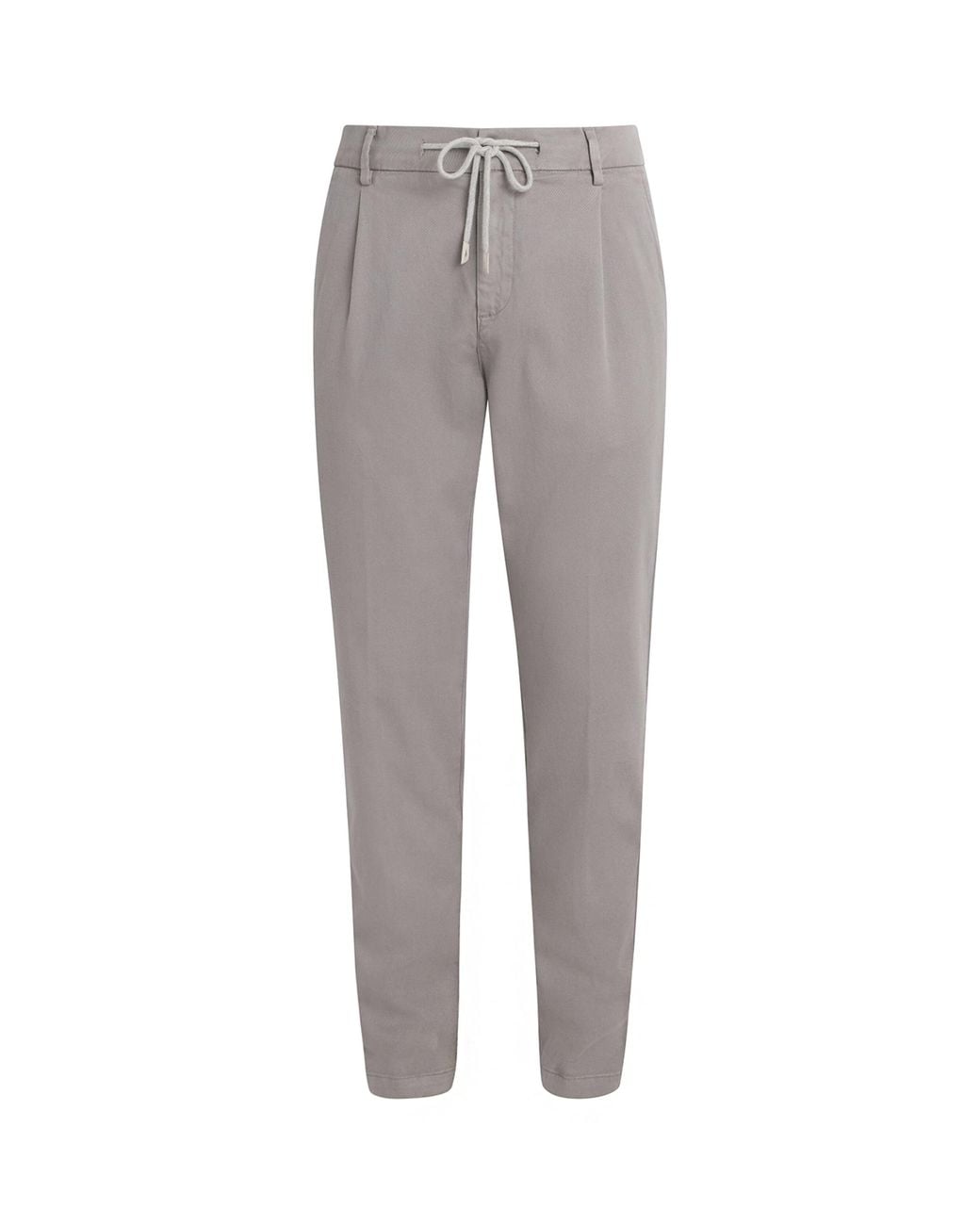 Eleventy Gray Twill Drawstring Pleated Straight Trousers for men