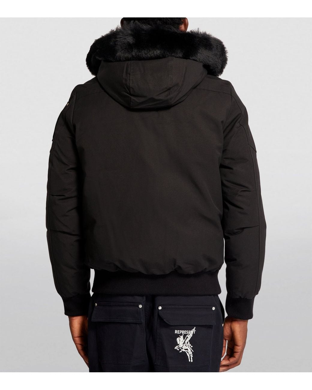 Moose Knuckles Black Fur-Trim Bomber Jacket for men
