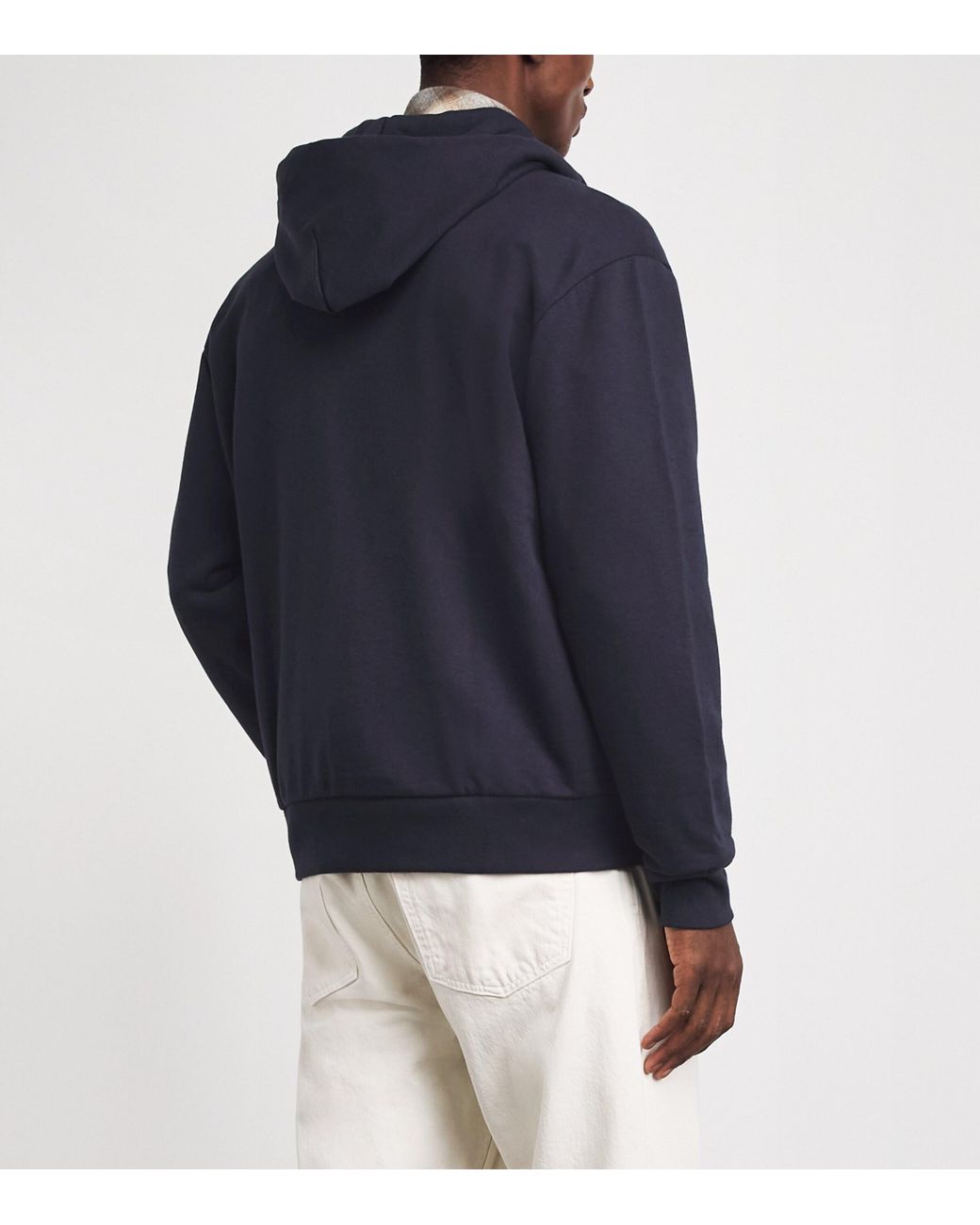 Boss Blue Cotton-Blend High-Neck Zip Hoodie for men