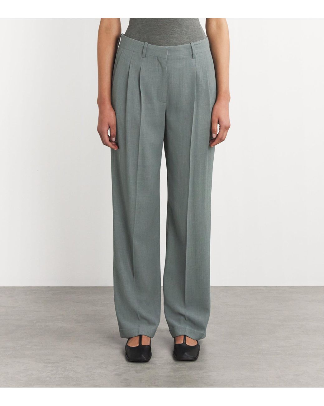 パンツ The Row Everhart Pants In Wool Gabardine Everhart wool-blend gabardine straight pants in grey - The