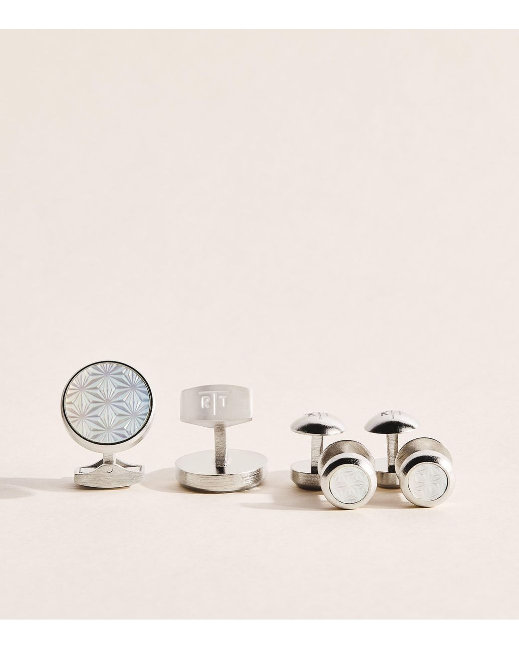 Tateossian Natural Mother-Of-Pearl Asanoha Cufflinks And Studs Set for men