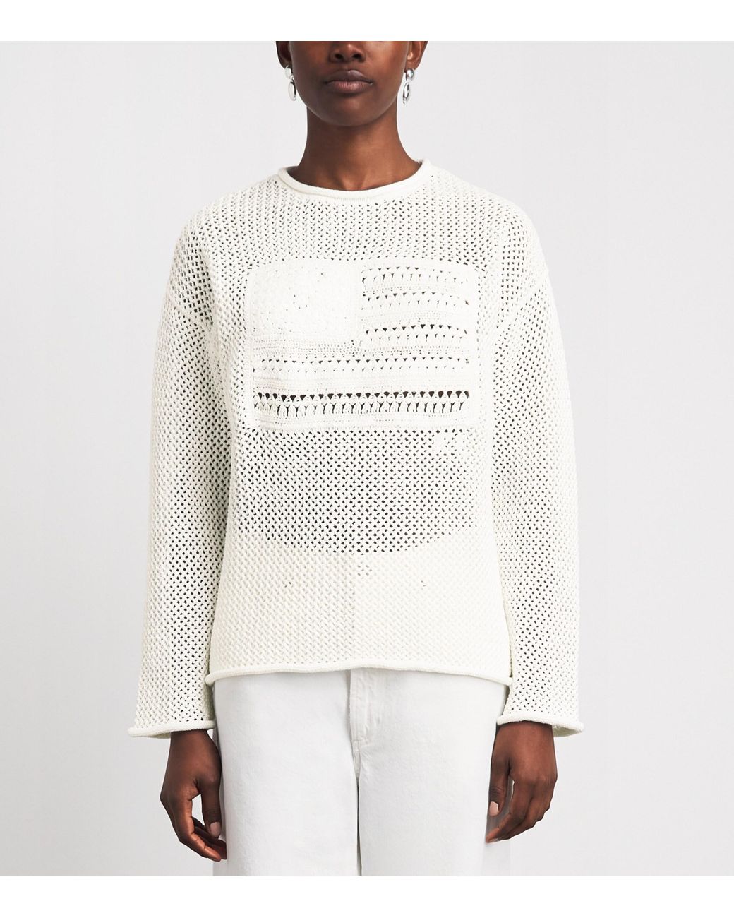 Polo Ralph Lauren White Cotton Open-Work American Flag Sweater