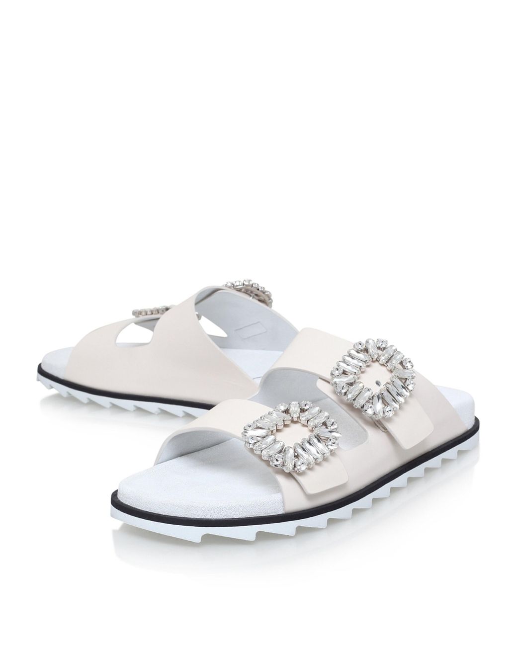 Roger Vivier White Leather Slidy Viv Buckle Slides