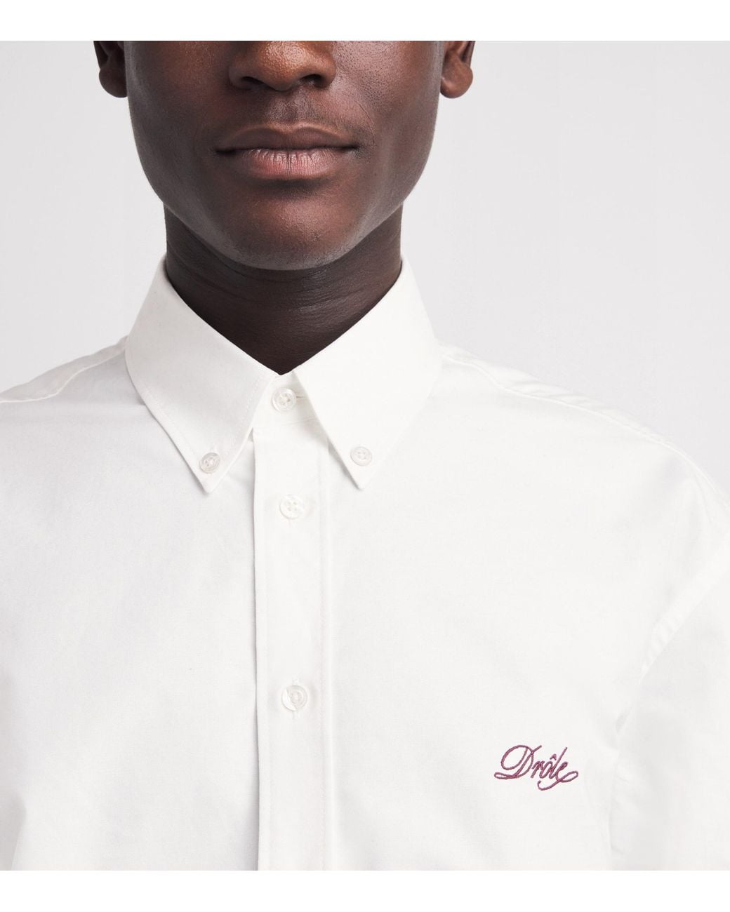 Drole de Monsieur White Cotton Embroidered Logo Shirt for men