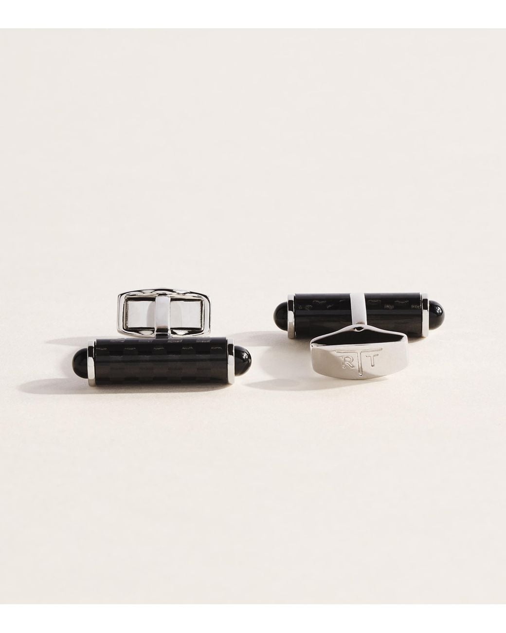 Tateossian Natural Palladium-Plated Carbon Cylinder Cufflinks for men