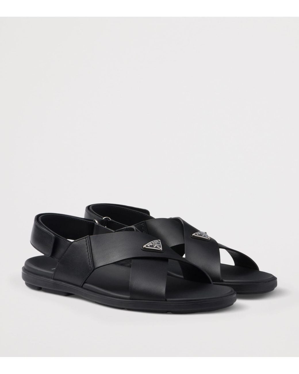 Prada Black Leather Crisscross Sandals for men