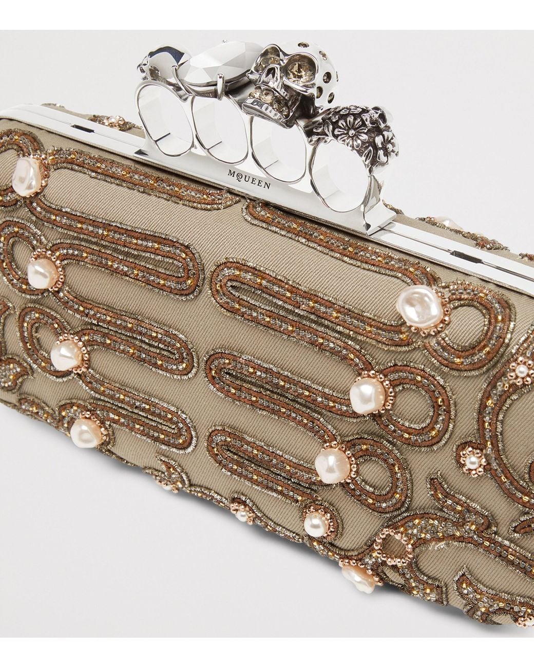McQueen Metallic Long Bead-Embellished Knuckle Clutch Bag