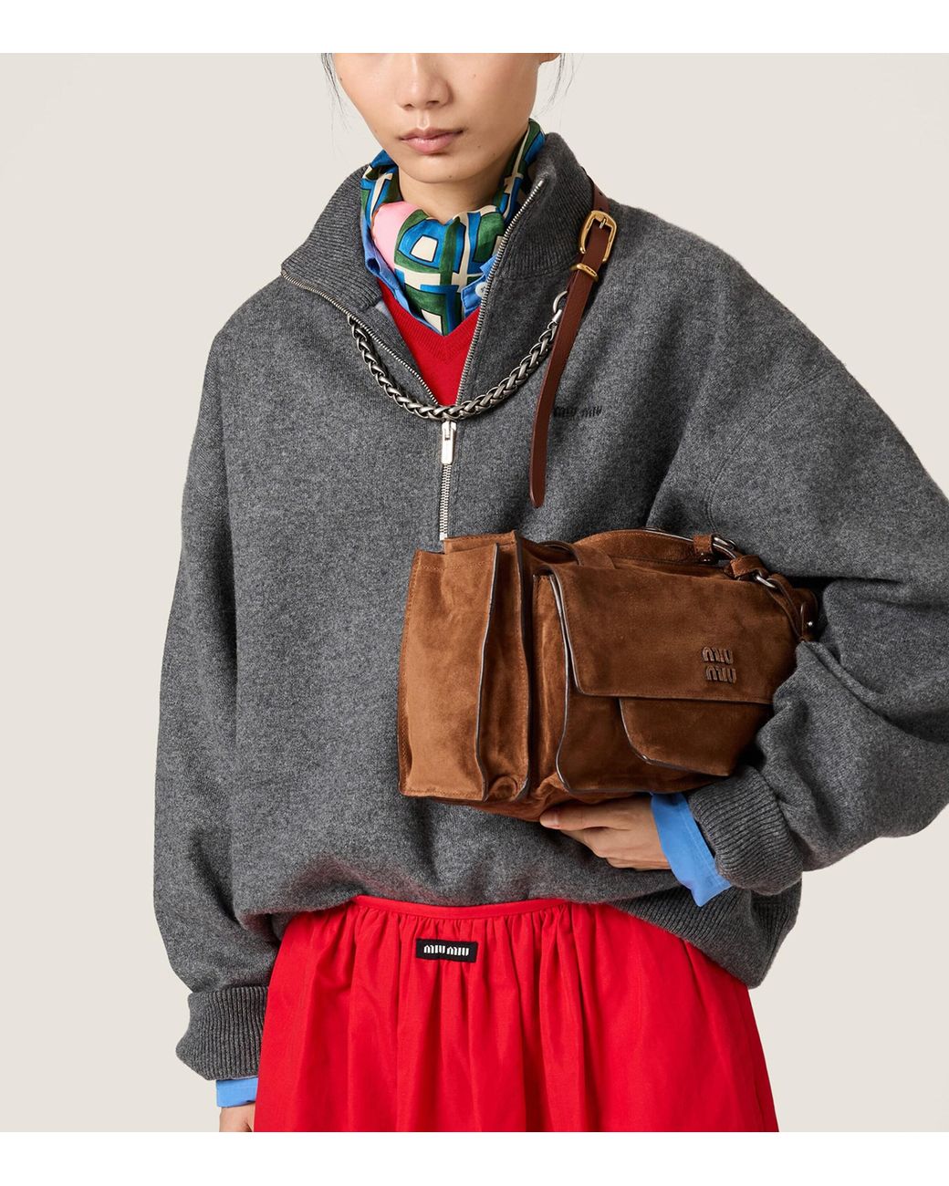 Miu Miu Gray Cashmere Logo Sweater