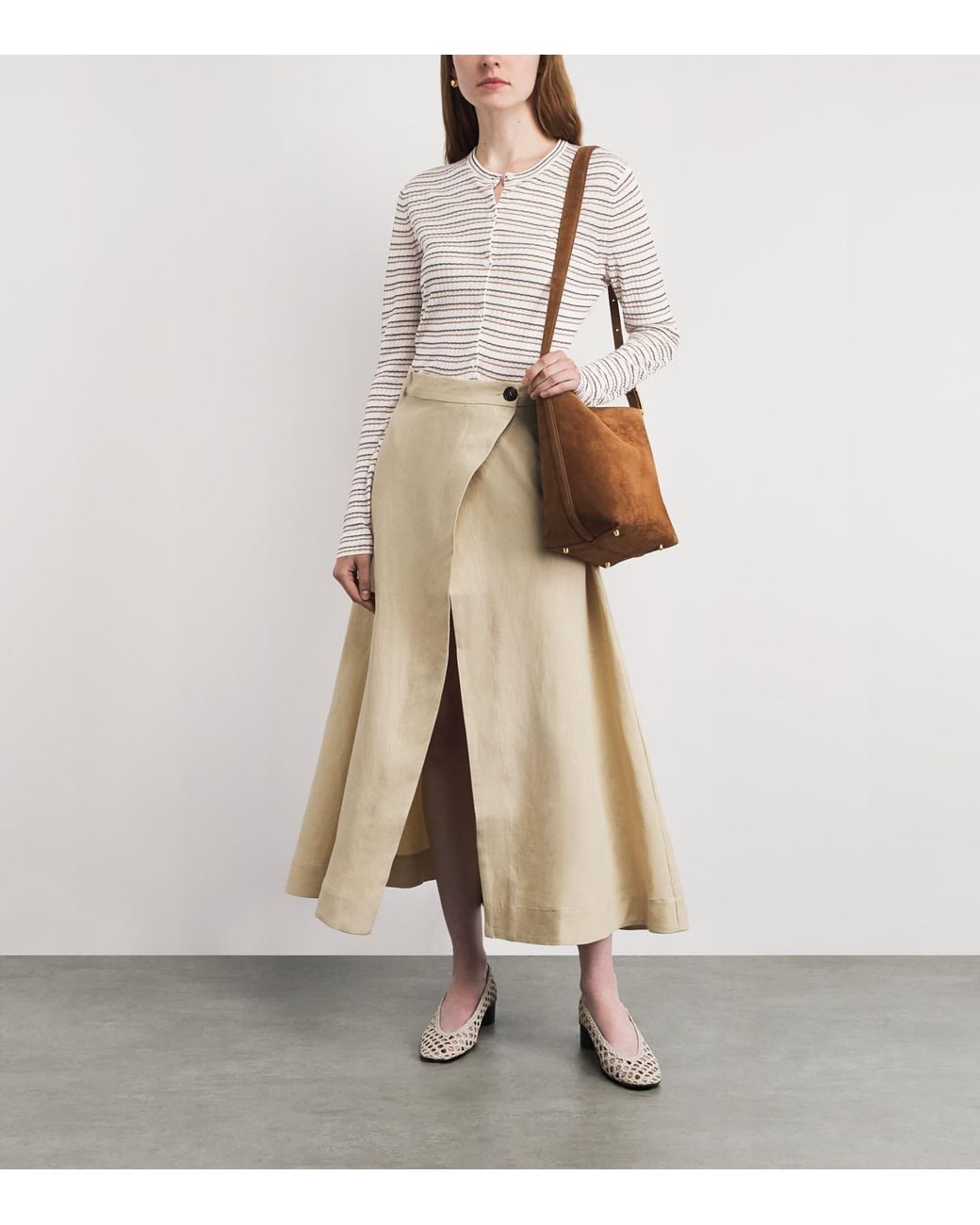 Theory White Linen-Blend Stripe Cardigan