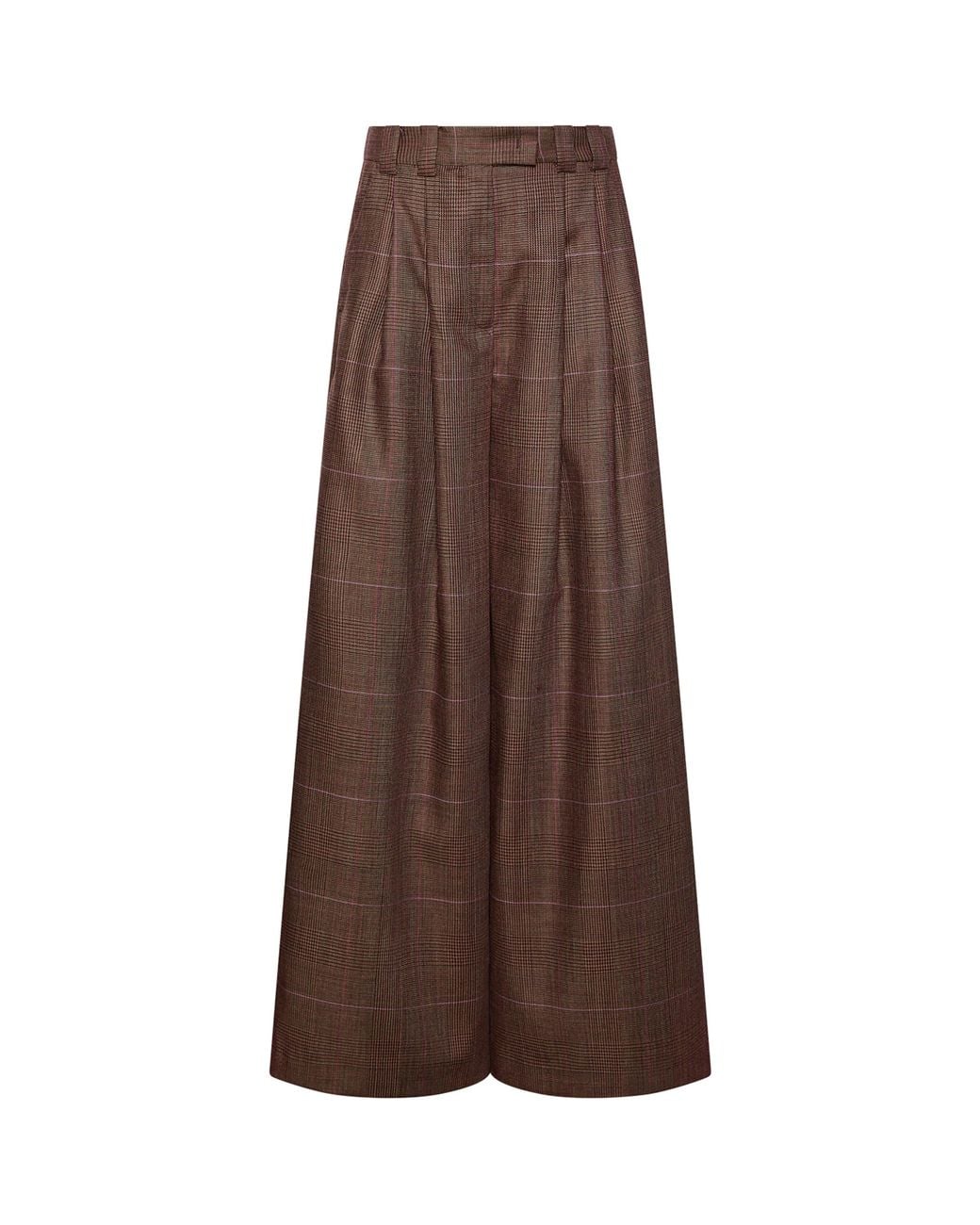 Marella Brown Virgin Wool Pleated Wide-Leg Trousers