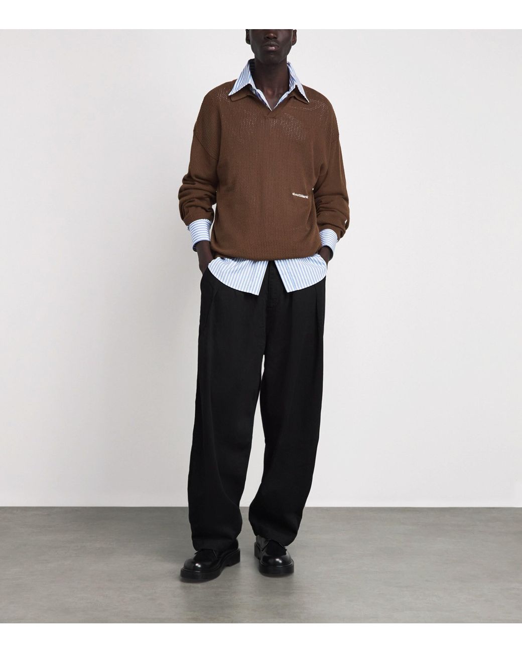 About Blank Brown Knitted Long-Sleeve Polo Shirt for men