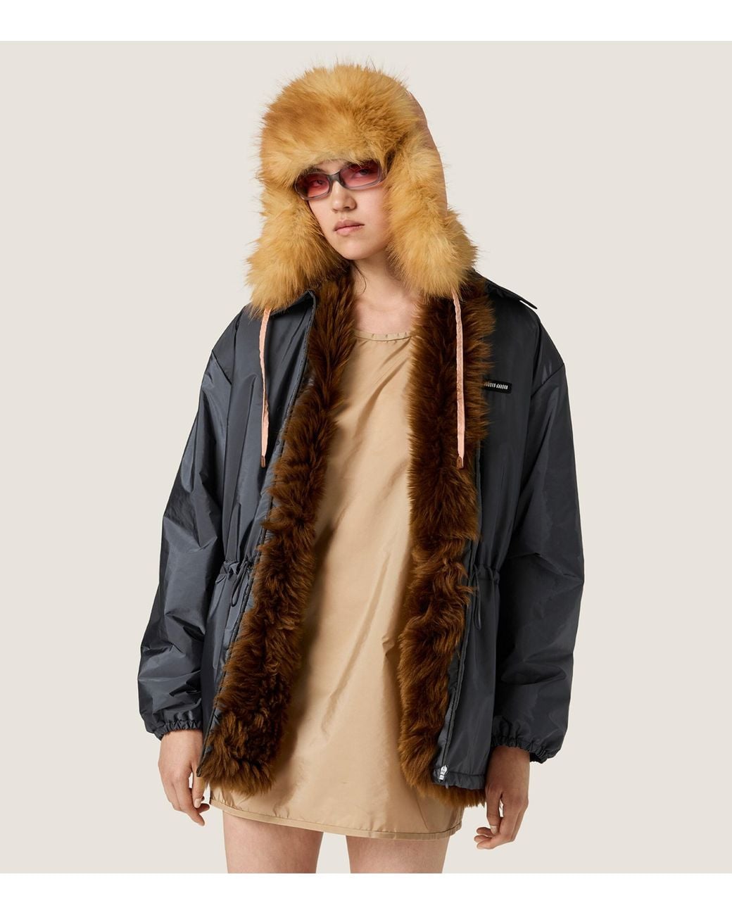 Miu Miu Natural Faux Fur-Trimmed Trapper Hat
