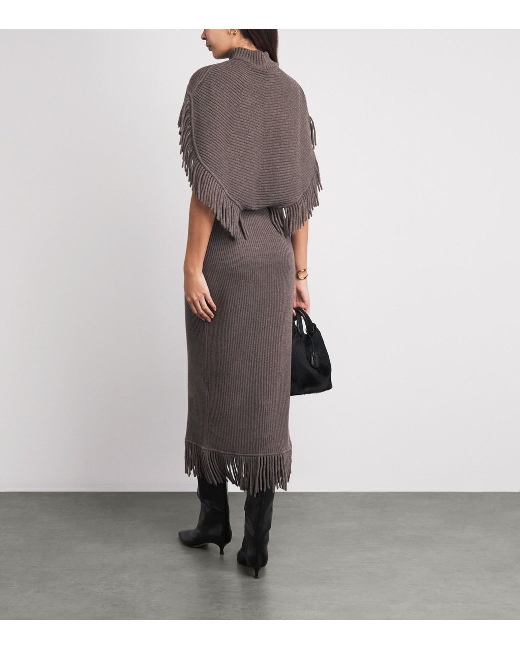Jonathan Simkhai Brown Wool-Cashmere Cape Jordan Midi Dress