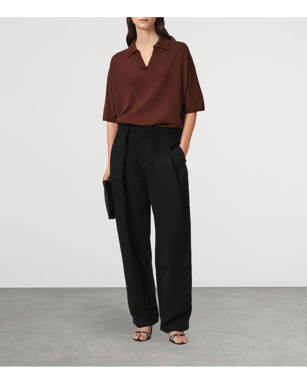 AllSaints Brown Wool Bern Polo Shirt