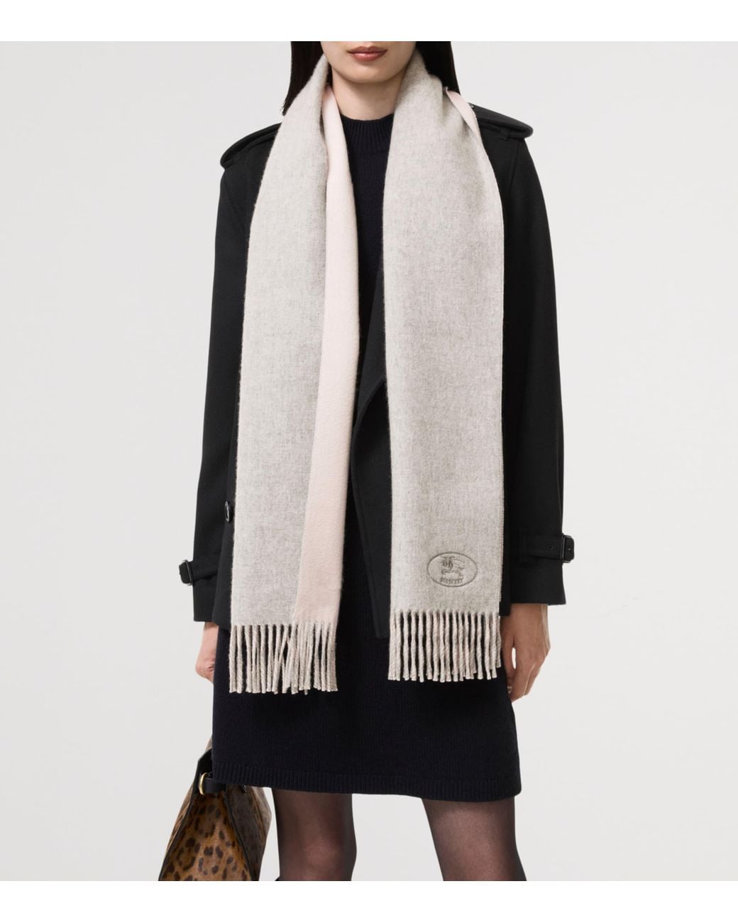 Burberry Gray Cashmere Ekd Stamp Scarf