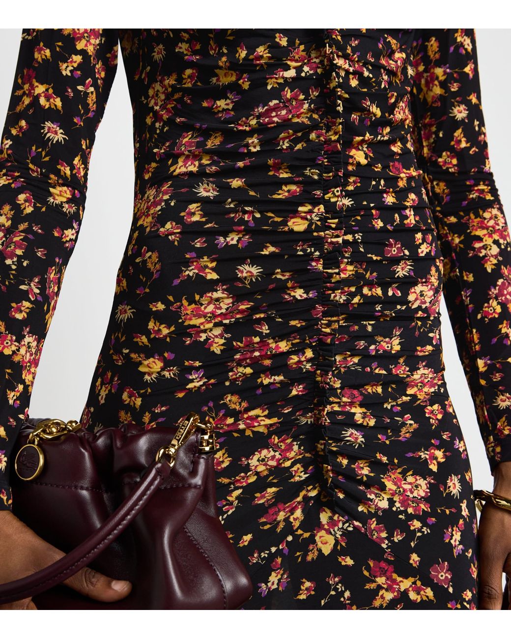 Ulla Johnson Brown Gathered Floral Midi Dress