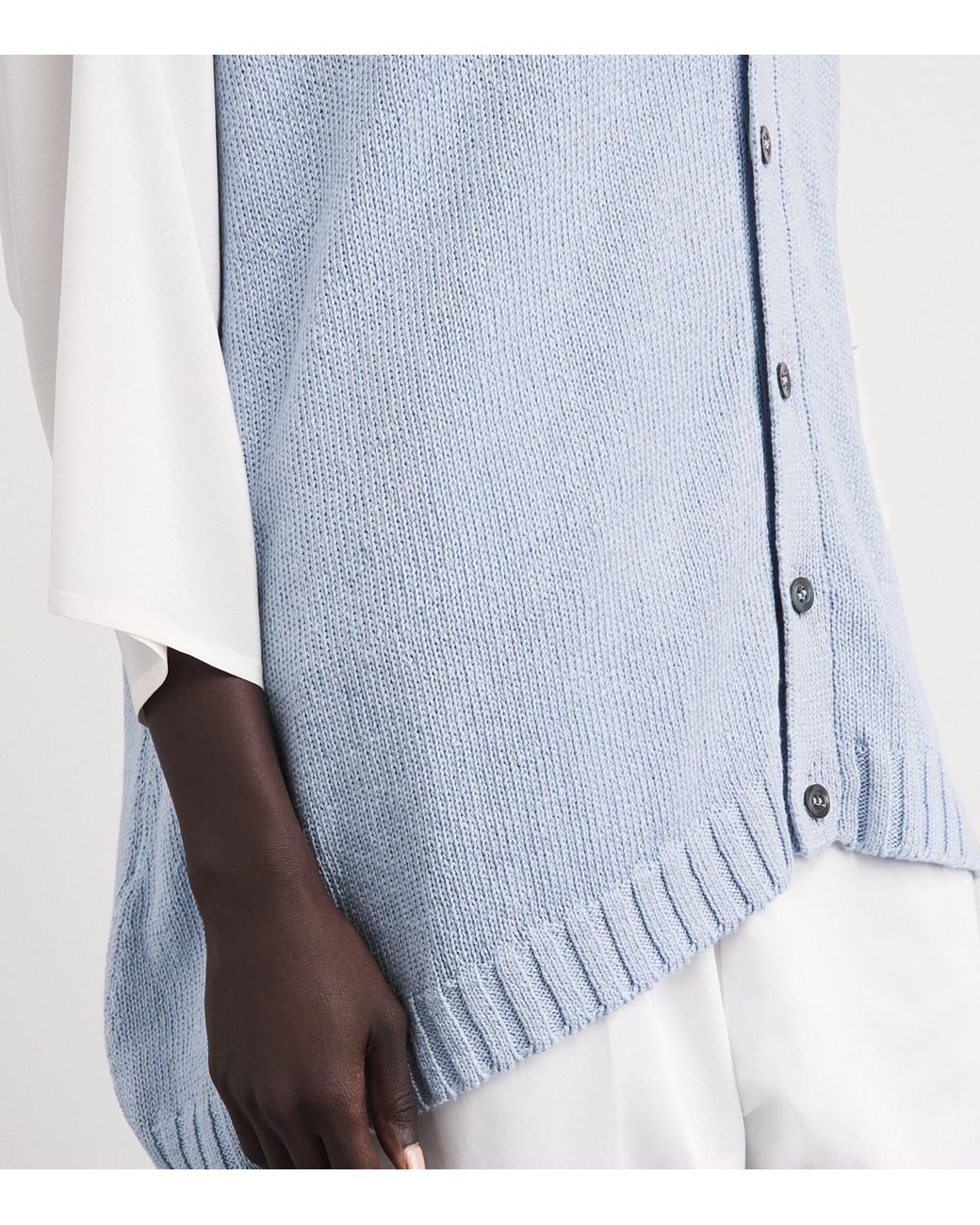 Eskandar Blue Linen-Organic Cotton Sleeveless Cardigan