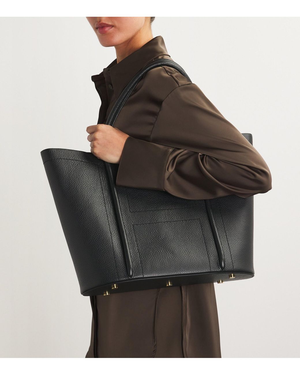 Harrods Black Large Leather Rope Tote Bag
