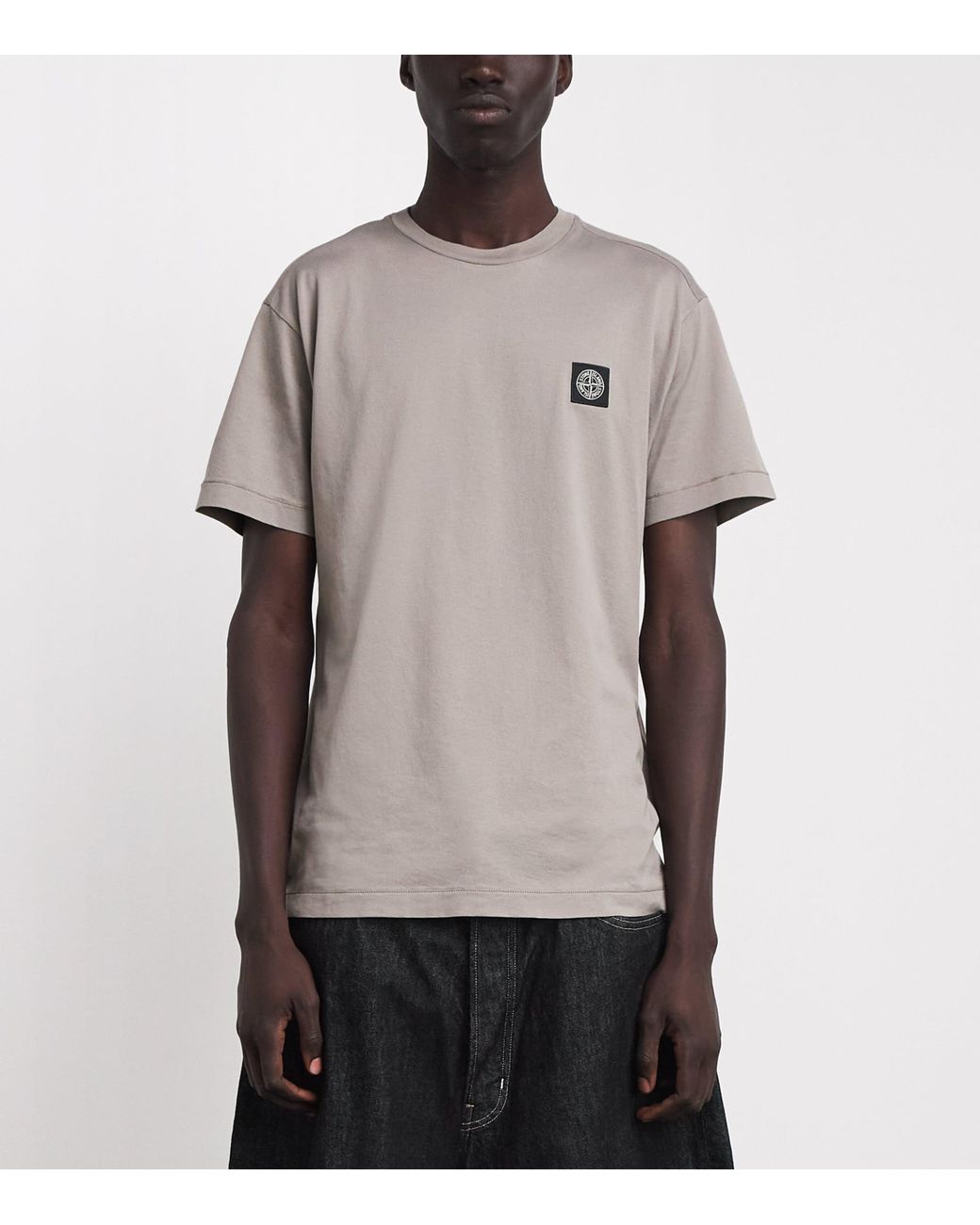 Stone Island Gray Cotton Compass Logo T-Shirt for men
