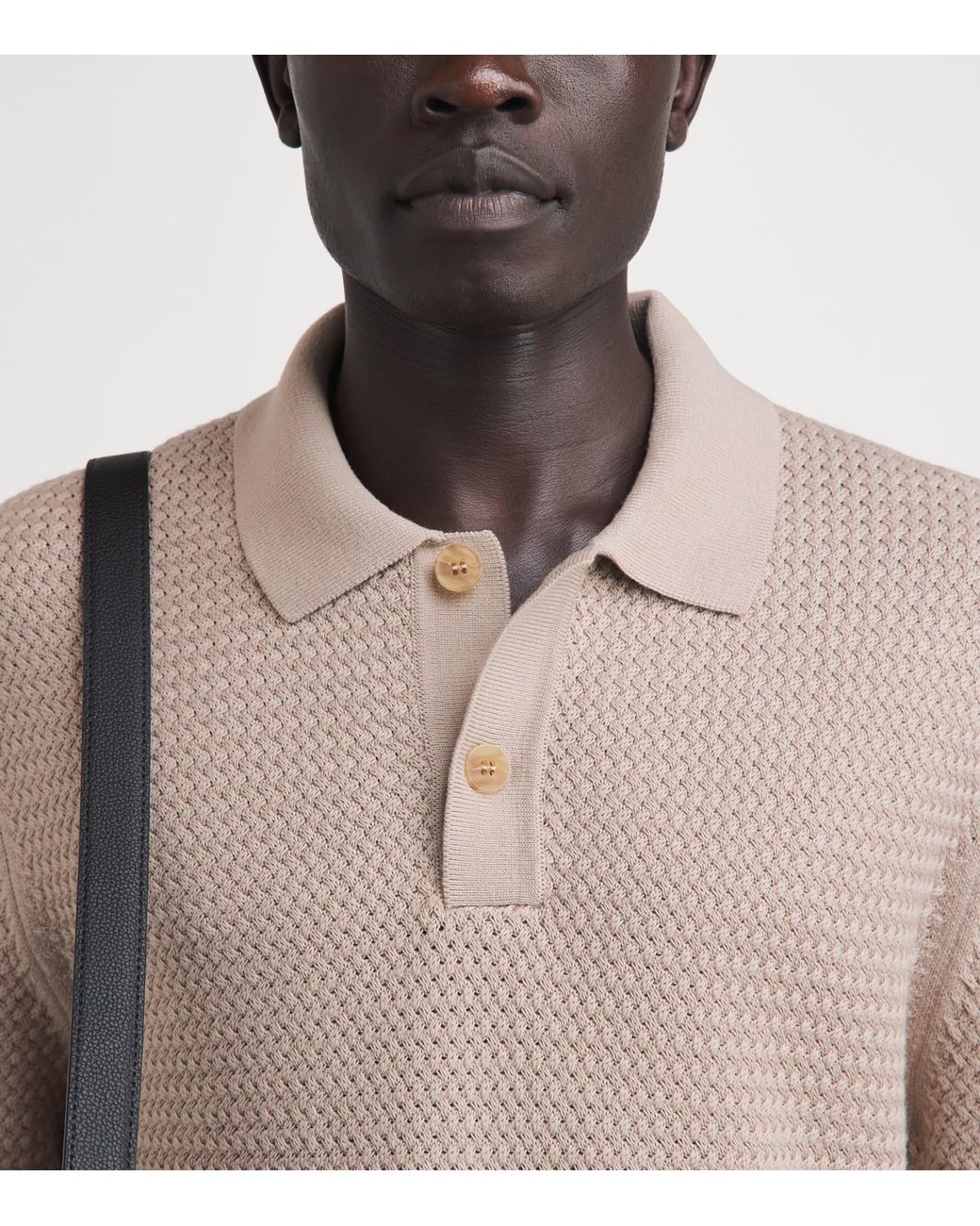 Sunspel Brown Cotton Basketweave Polo Sweater for men