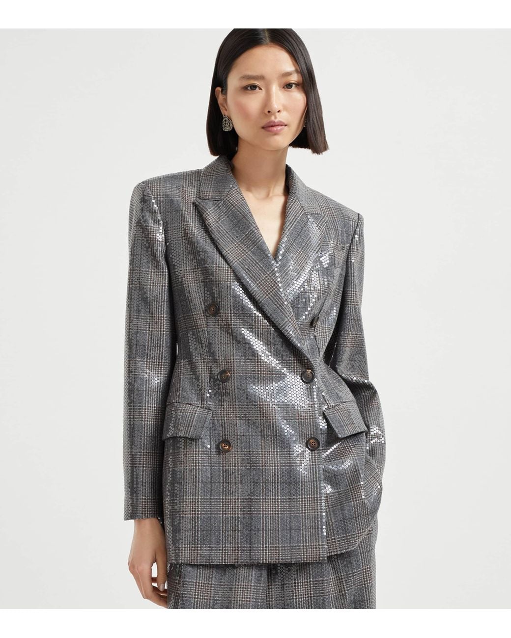 Brunello Cucinelli Gray Virgin Wool Sequinned Blazer