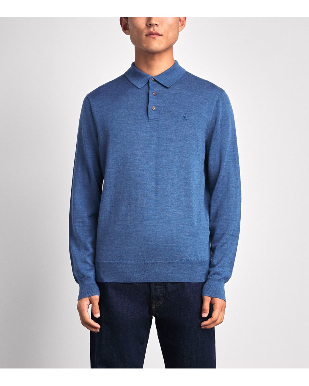 Polo Ralph Lauren Blue Merino Wool Polo Pony Long-Sleeve Polo Shirt for men