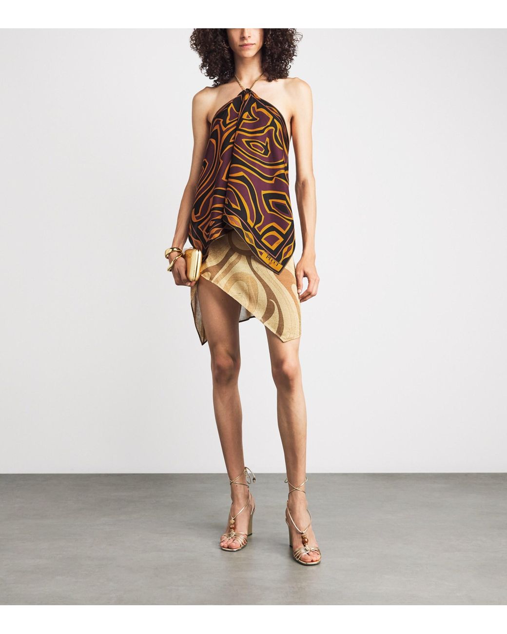 Emilio Pucci Brown Silk Labirinto Print Chain Blouse