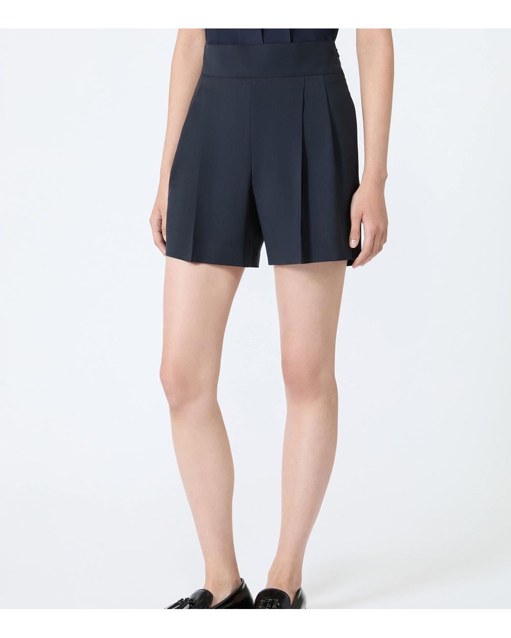 Max Mara Blue Virgin Wool Pleated Shorts
