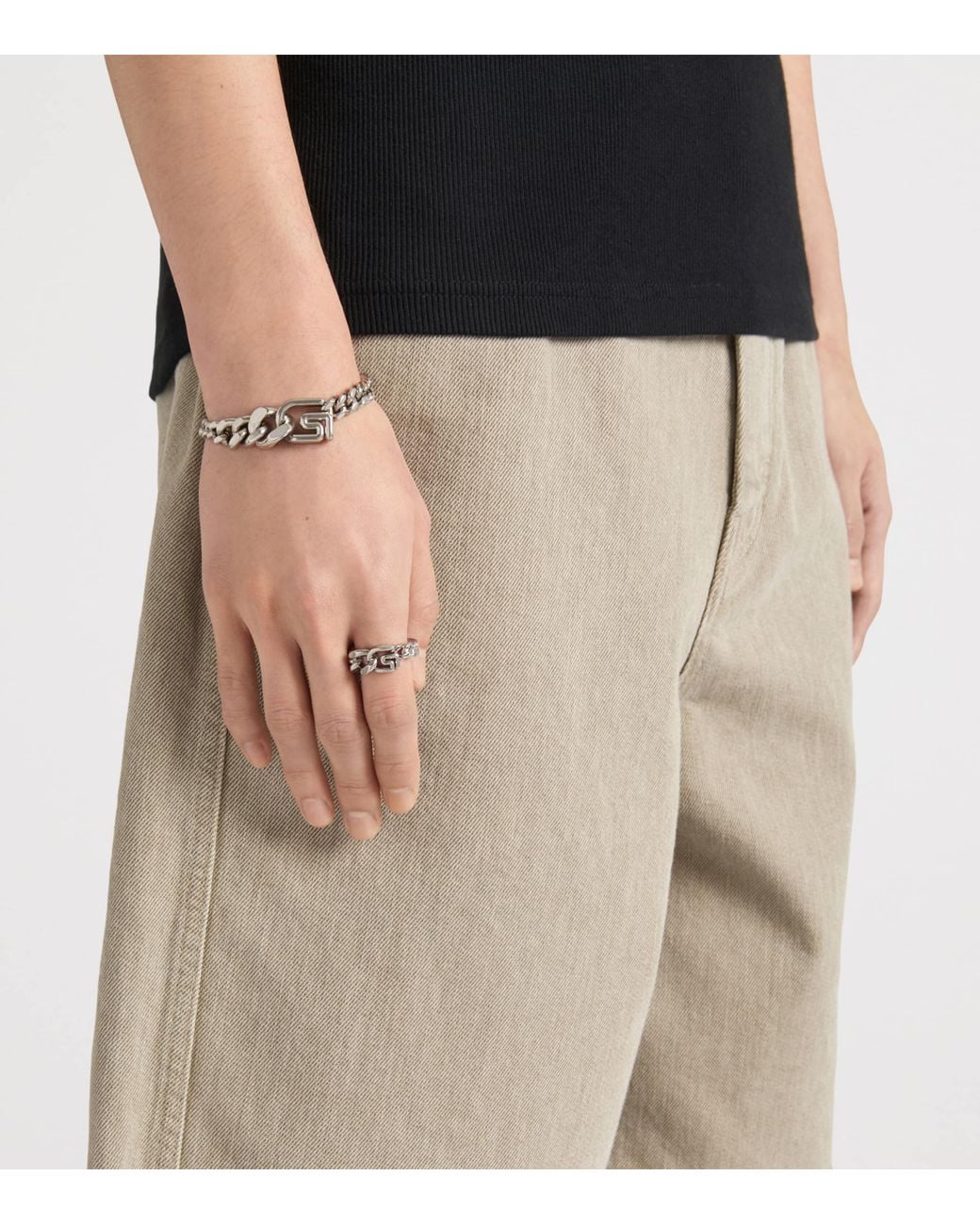 Givenchy Metallic Brass Chain G Ring for men