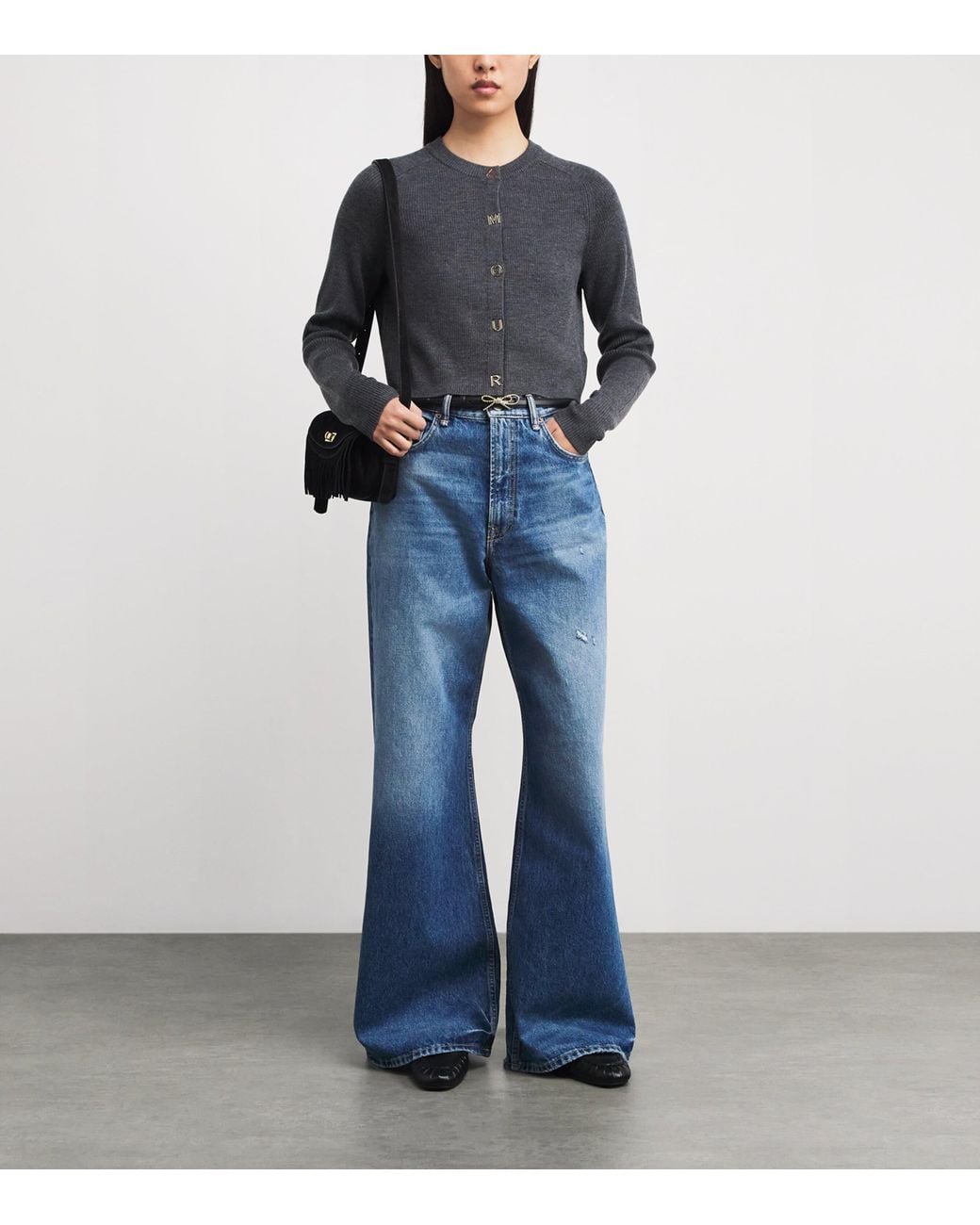 Maje Black Wool Rib-Knit Cardigan