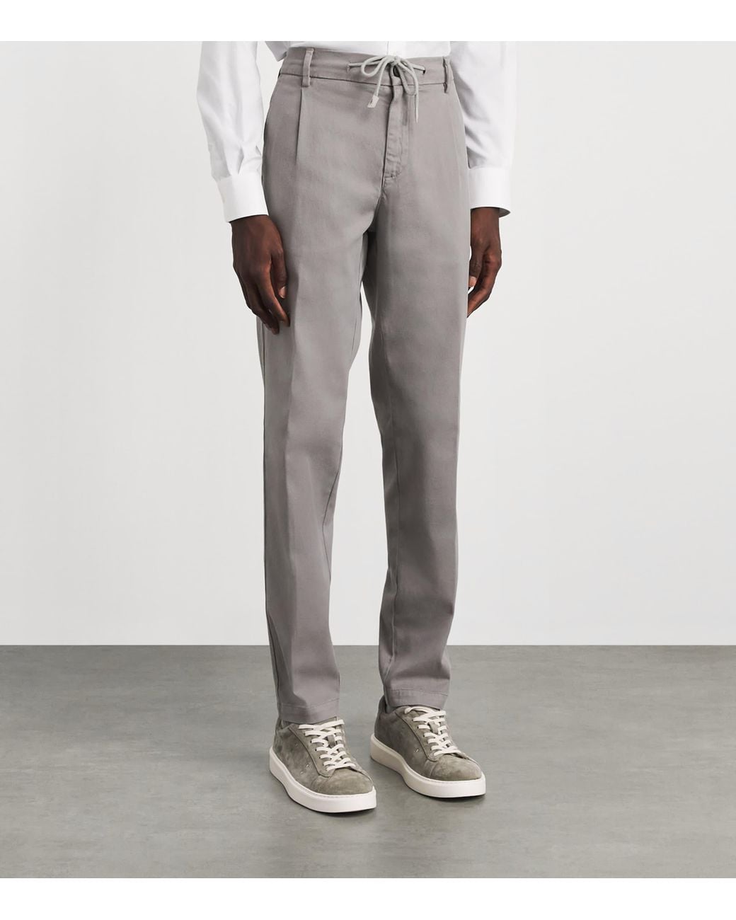 Eleventy Gray Twill Drawstring Pleated Straight Trousers for men