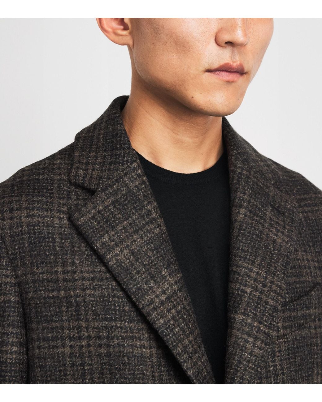 Barena Black Wool Check Baron Overcoat for men