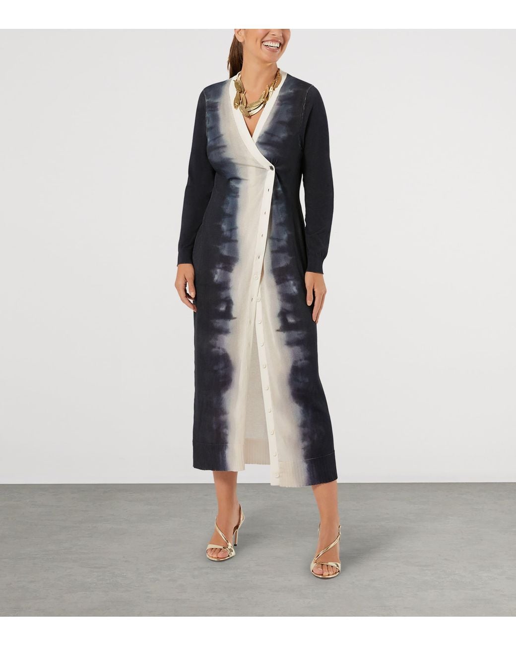 Marina Rinaldi Blue Knitted Cardigan Midi Dress