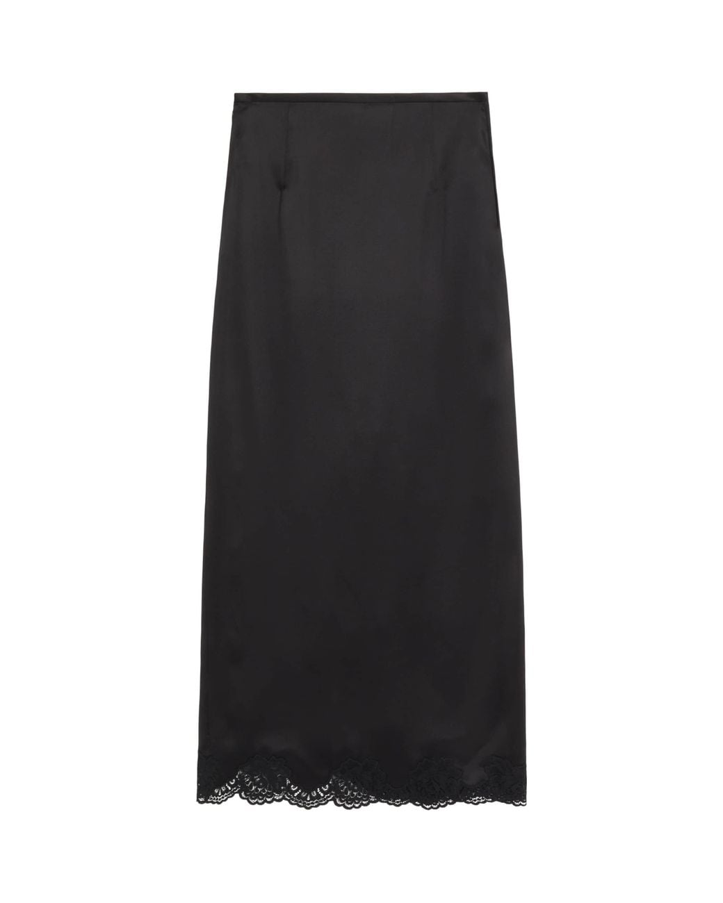 Valentino Black Silk Lace-Trim Midi Skirt