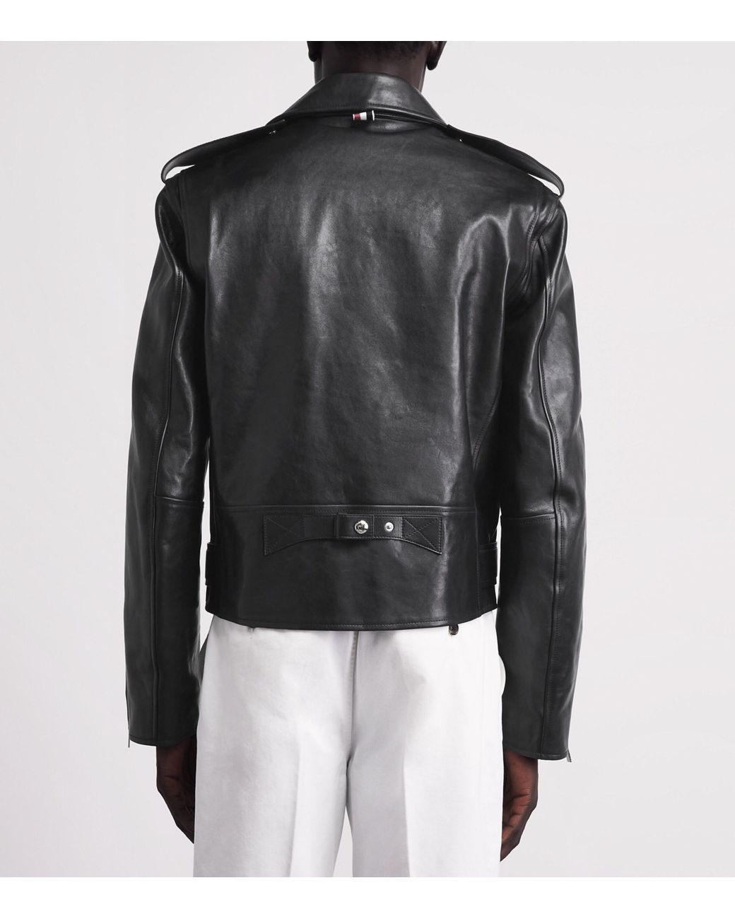 Thom Browne Black Moto Leather Jacket for men