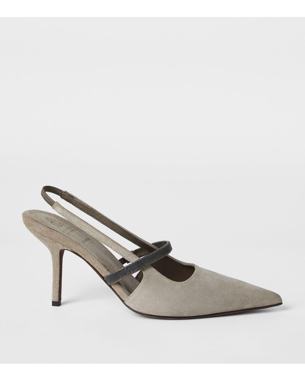 Brunello Cucinelli White Suede Slingback Heels 80